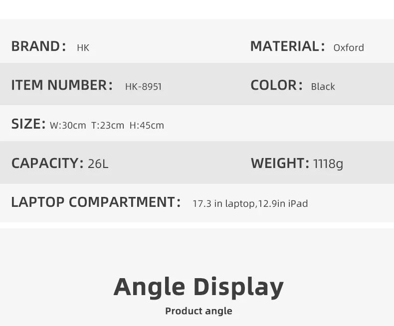 HK Multifunctional Backpacks Fits 17.3" Laptop
