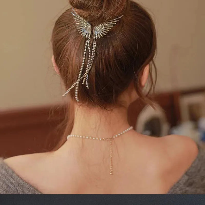 Pearl Or Rhinestone Ponytail Tassel Hair Clip.