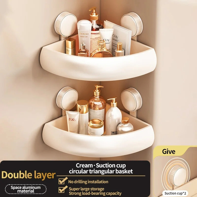 Wall-Mounted Triangle Suction Cup Bathroom Organizer