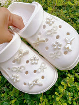 12 Off-White Bows Flowers And Pearl Shoe Accessory Clips