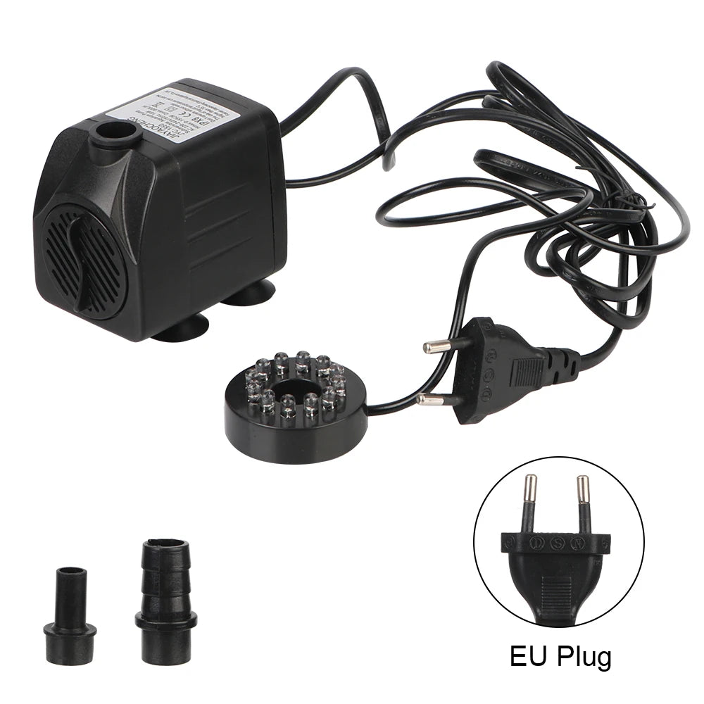 Submersible Ultra-quiet Water Pump With 12 LED Lights For Bird Baths Or Aquariums