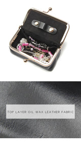 Compact Genuine Leather Kiss-Lock Mini Accessorie Pouch