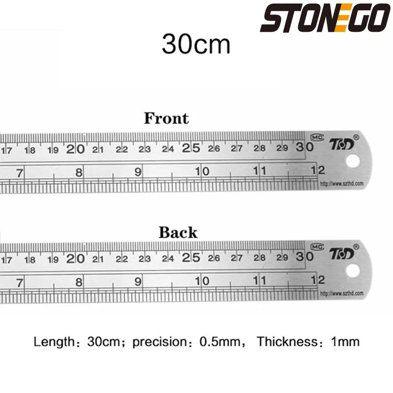 STONEGO Stainless Steel Double Sided Ruler, 6, 8, 12, 16 Or 20 Inch Metal Rulers