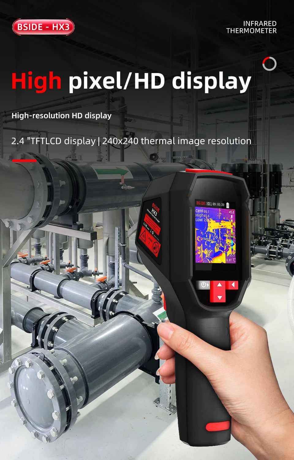 BSIDE Thermal Imager Camera HX1 Laser Thermographic HD Display For Circuit PCB Repair Pipeline Detection Medical Laser position