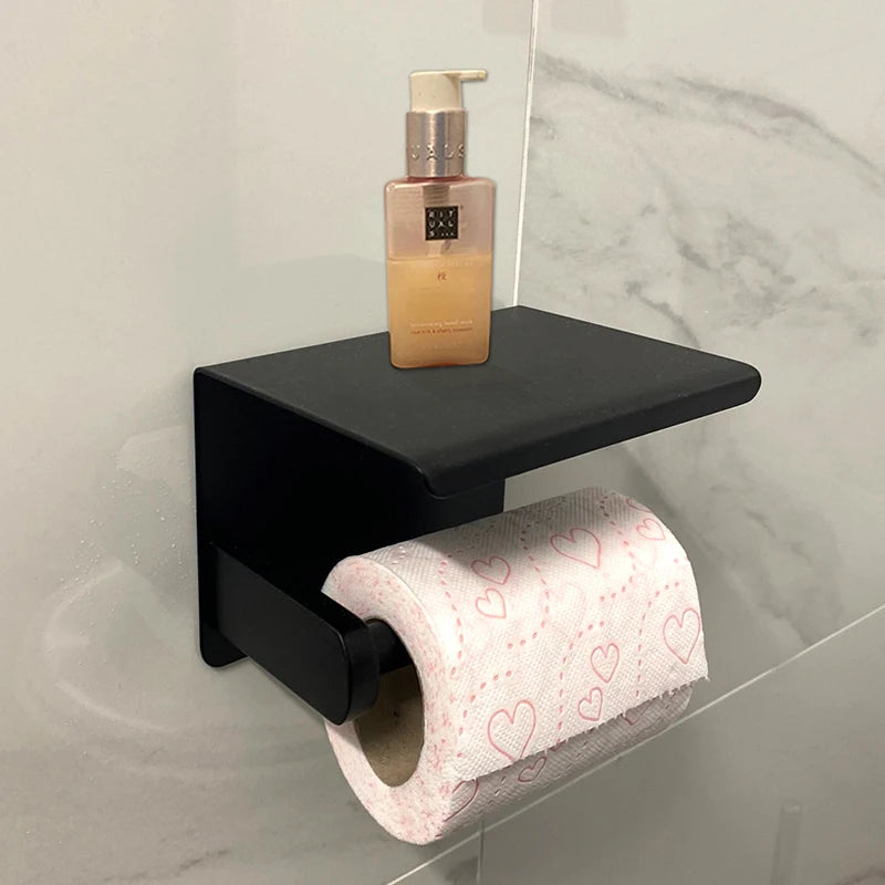 Aluminum Wall Mount Toilet Paper Holder With Phone Shelf Accessories