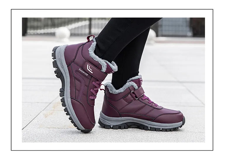 Unisex Lace-up Outdoor Warm Leather Hiking Boots.