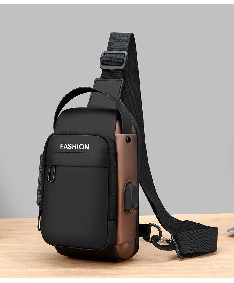 Men's Anti Theft USB Charging Crossbody Bag