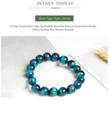 JD High Quality Blue, Tiger Eye, Natural Stone Bead Bracelet.