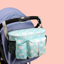 Stroller organizer bag for diapers, baby bottles and toys.