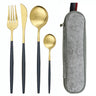 5pcs Black Gold Reusable Dinnerware Set For Camping With Case
