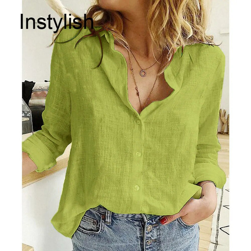 Women's Casual Long Sleeve Cotton Linen Blouse.