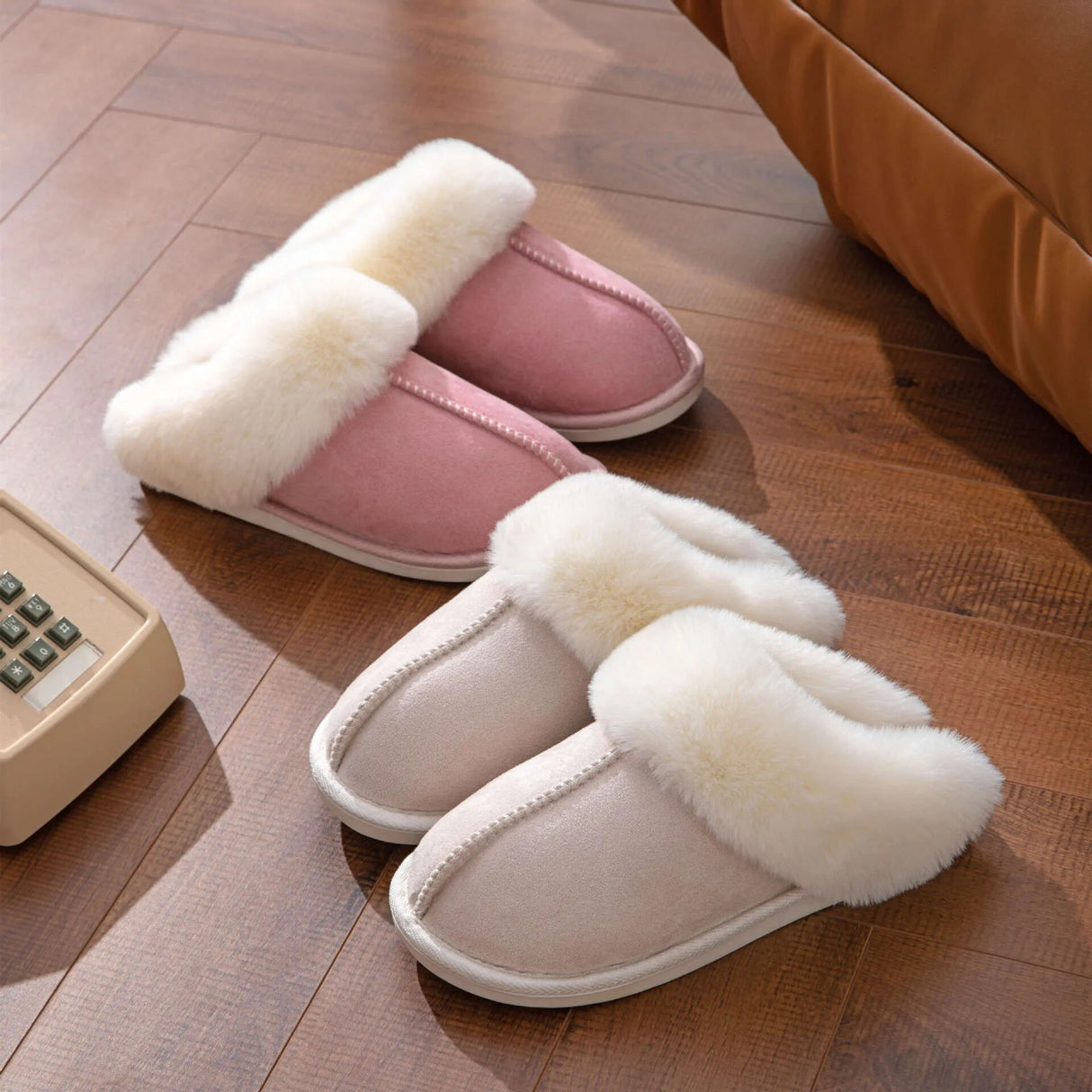 Winter Faux Suede Plush Closed Toe Slippers.