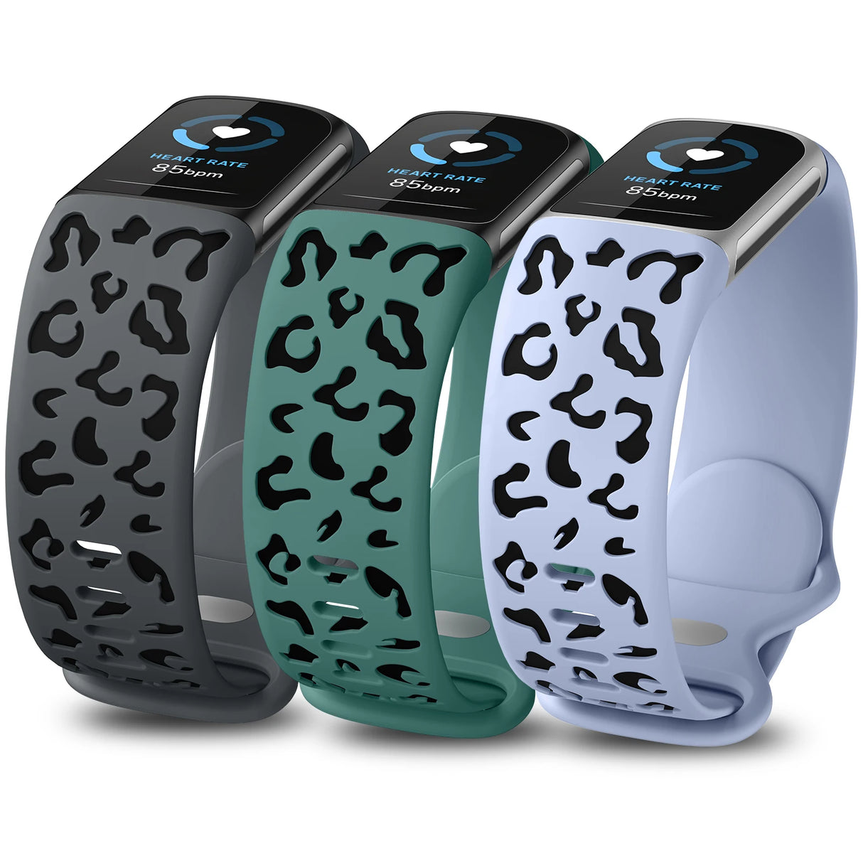 Wearlizer 3 Packs Two-Tone Leopard Engraved Soft Silicone Band for Fitbit Charge 5 Or 6