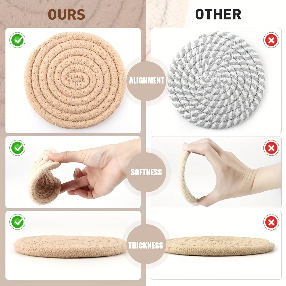 8pcs High-Temperature Resistant Woven Coaster Set With Holder