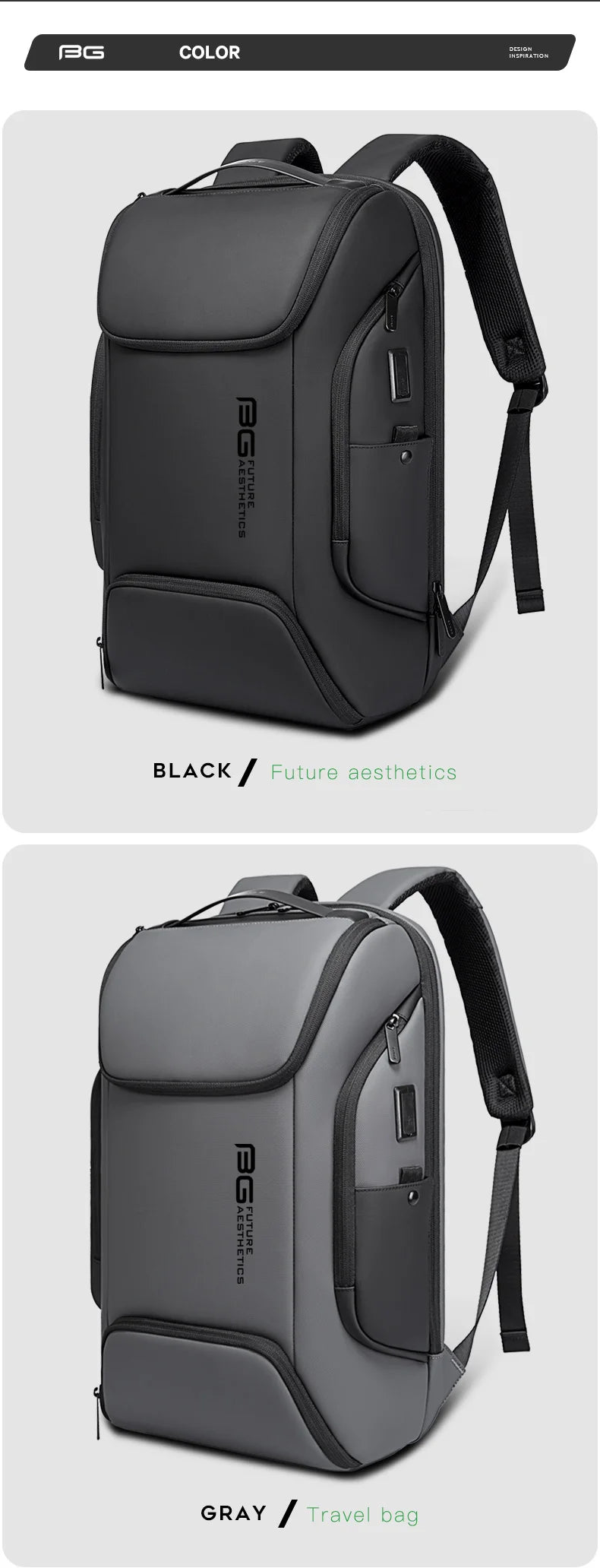 BANGE Waterproof USB Charging Backpack Fits 15.6 Inch Laptop