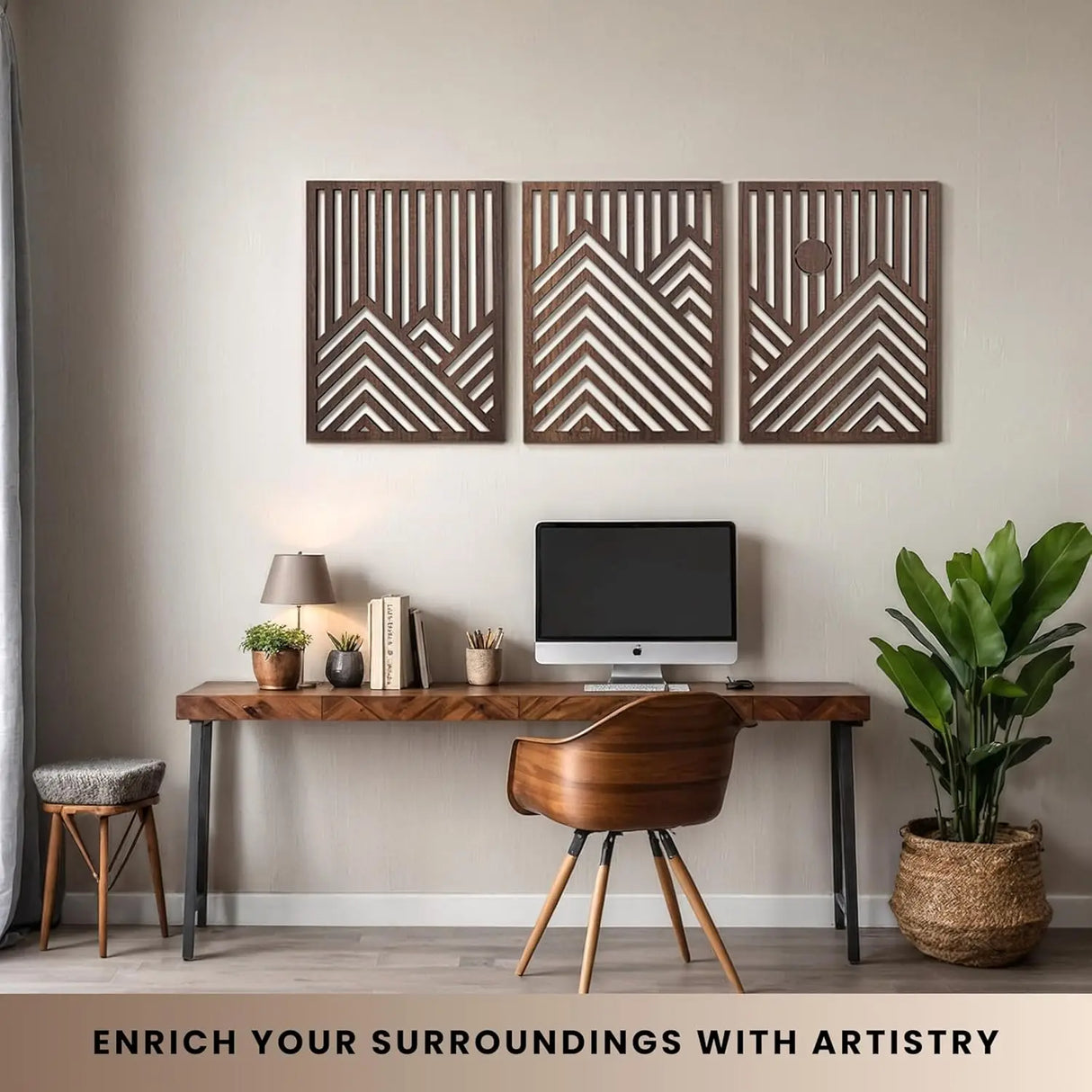 3PCS Retro Wood Indoor Wall Hanging Art