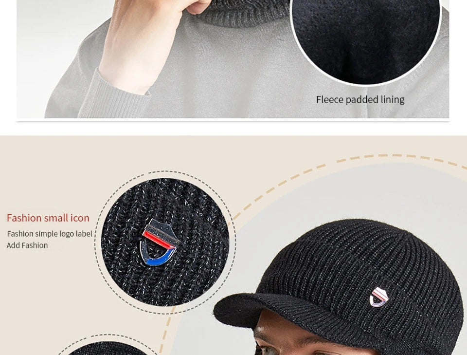 Men Or Women's Knitted Neck Scarf And Hat With Extra Ear Protection
