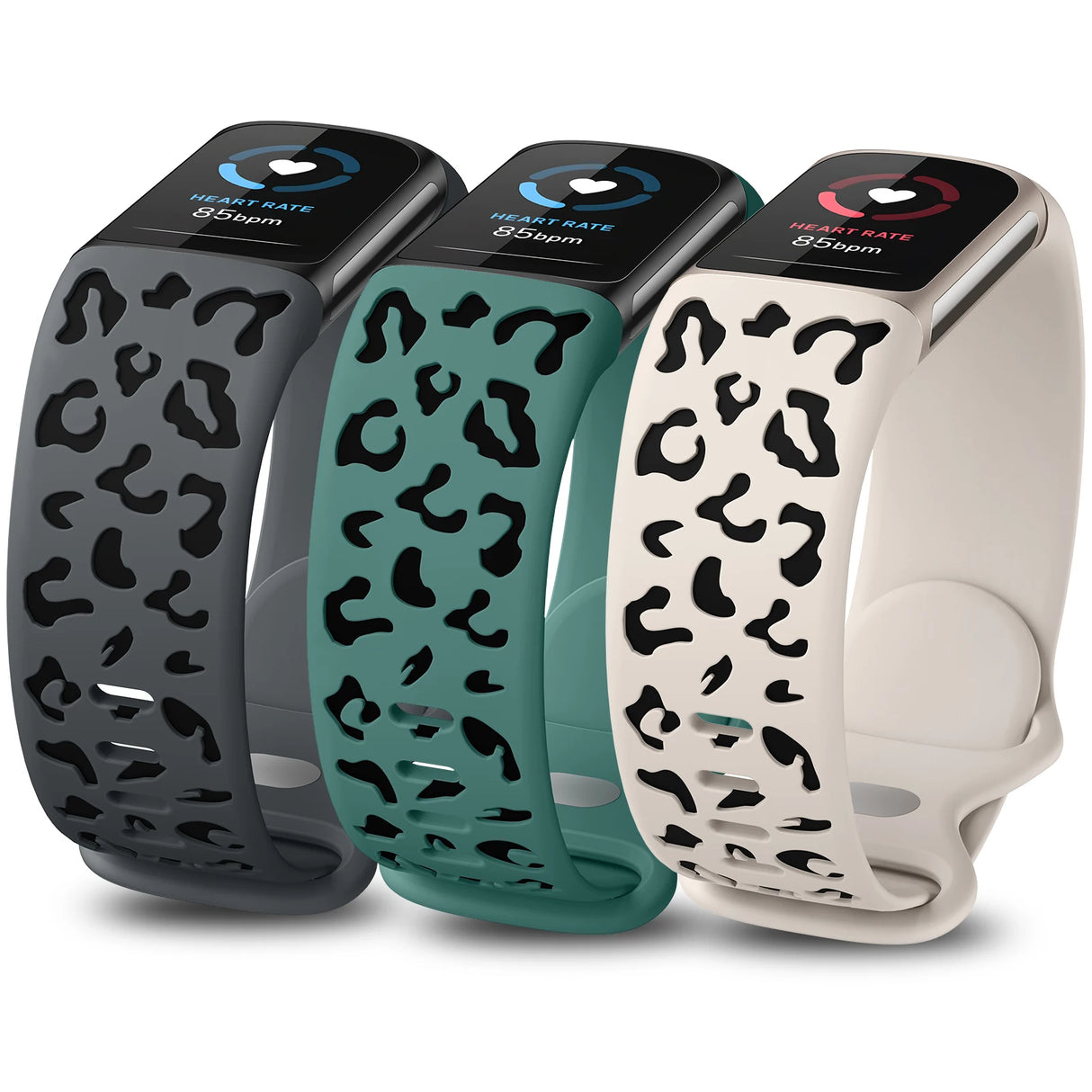 Wearlizer 3 Packs Two-Tone Leopard Engraved Soft Silicone Band for Fitbit Charge 5 Or 6