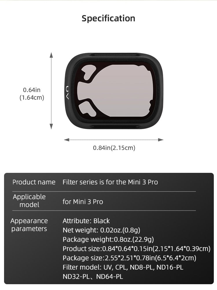 BRDRC UV CPL ND8 Neutral Density Lens Filters For DJI MINI 3 PRO Drone Camera.