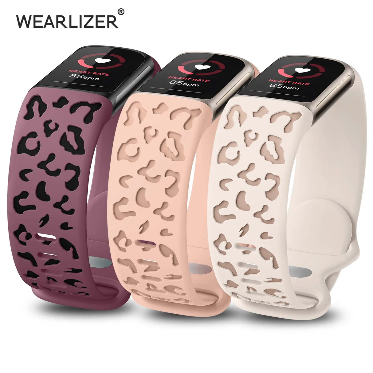 Wearlizer 3 Packs Two-Tone Leopard Engraved Soft Silicone Band for Fitbit Charge 5 Or 6