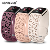 Wearlizer 3 Packs Two-Tone Leopard Engraved Soft Silicone Band for Fitbit Charge 5 Or 6