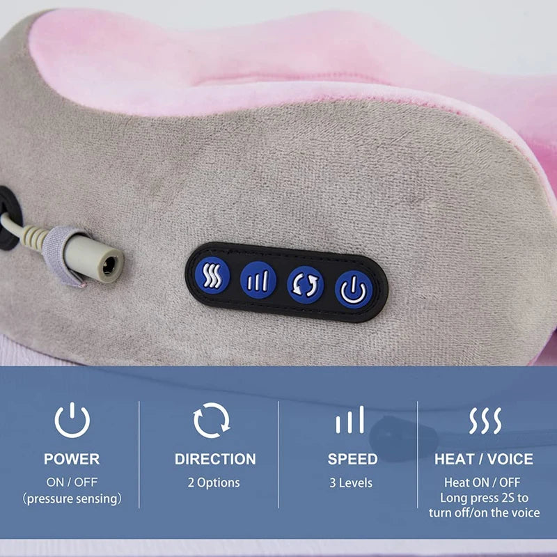 Electric U Shaped Soft Memory Foam, Heated Neck Massage Pillow.