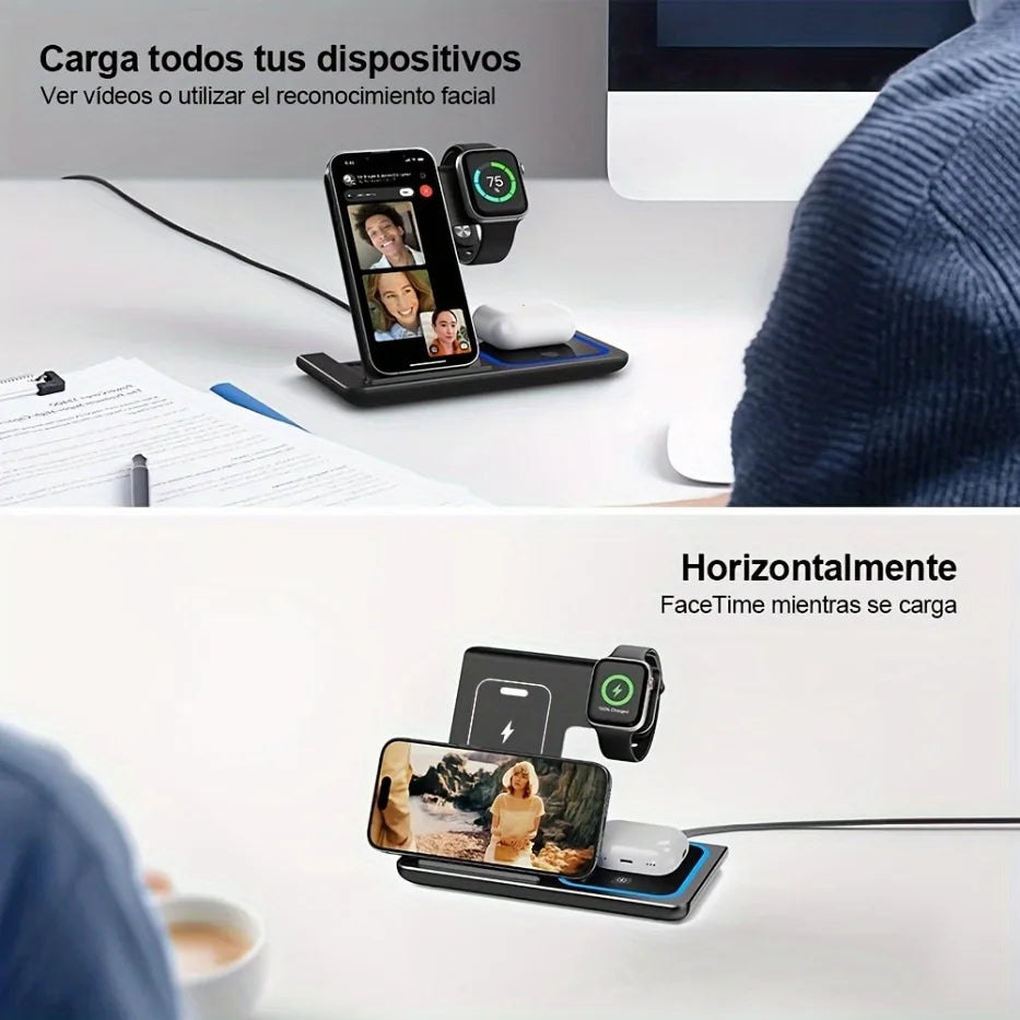 3 in 1 100W  Foldable Wireless Night Light Fast Charging Station For iPhone 16 15 14 13 12 And Apple Watch Airpods