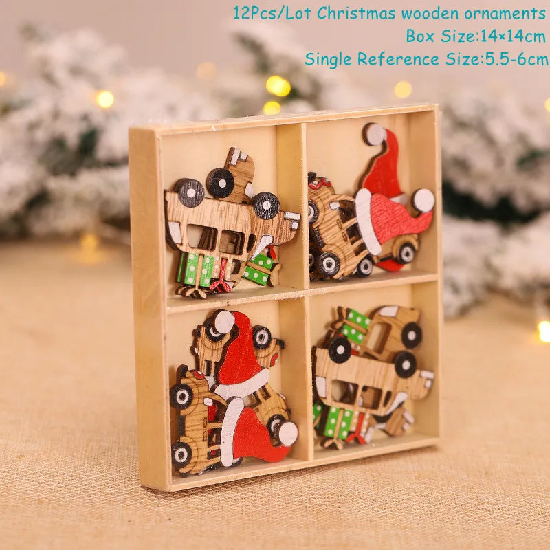 4-12pcs Wooden Christmas Tree Pendants Ornaments