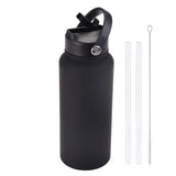 1L  Stainless Steel, Wide Mouthed, Thermos Water Bottle With Straw