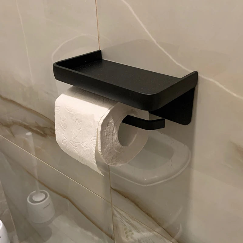 Aluminum Wall Mount Toilet Paper Holder With Phone Shelf Accessories