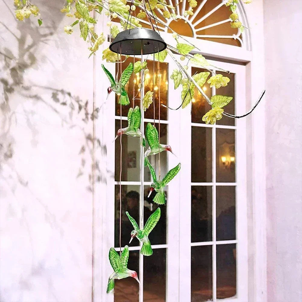 Outdoor Solar Charging Waterproof Hummingbird/Owl Wind Chime Light