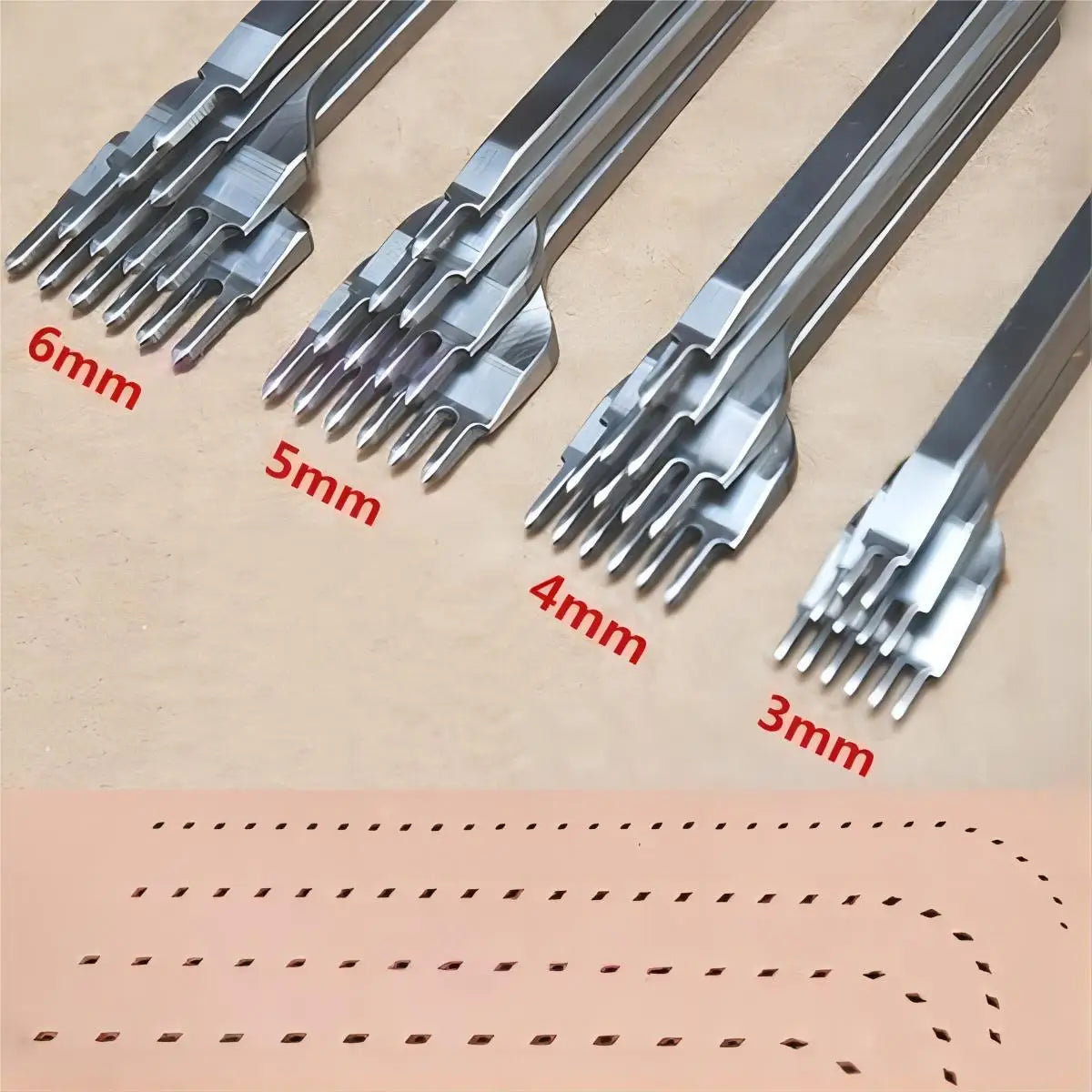 White Steel 3/4/5/6mm 1/2/4/6 Chisel Set For Leather Lacing Crafts