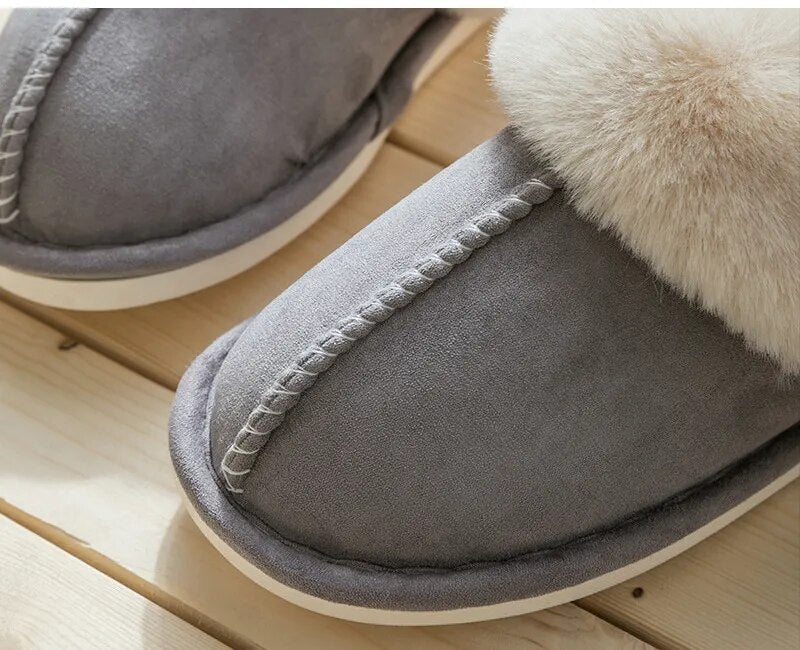 Winter Faux Suede Plush Closed Toe Slippers.