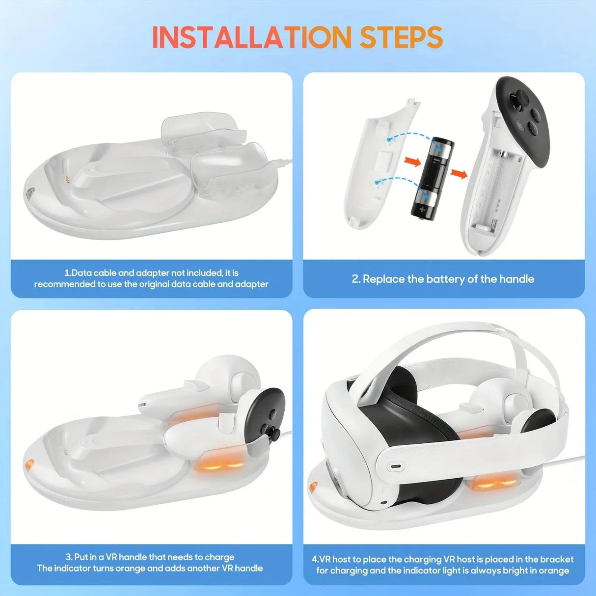 Magnetic Fast Charging Station for Headset & Controllers with LED Light And 2 NI-MH Batteries For Meta Quest 3