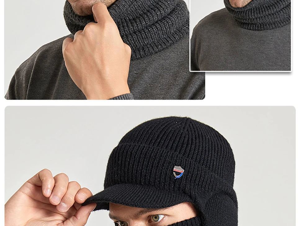 Men Or Women's Knitted Neck Scarf And Hat With Extra Ear Protection