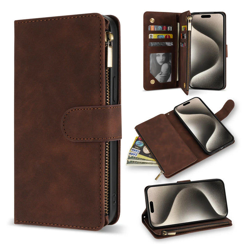 Magnetic Wallet Flip Leather Case For iPhone 15 Pro Max 14 Plus 13 Mini 12 11 SE 2020