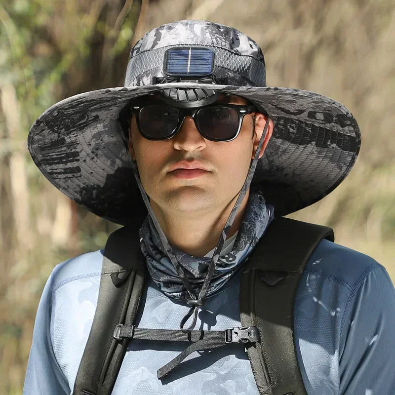 Camouflage Outdoor Sun Protective Hat with Solar Powered Fans