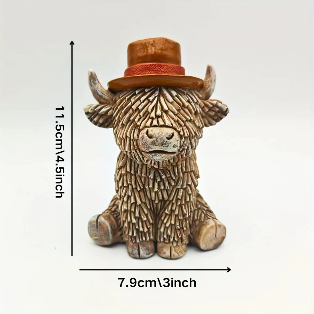 1 Piece of Western Cowboy-Style Highland Cow Statue