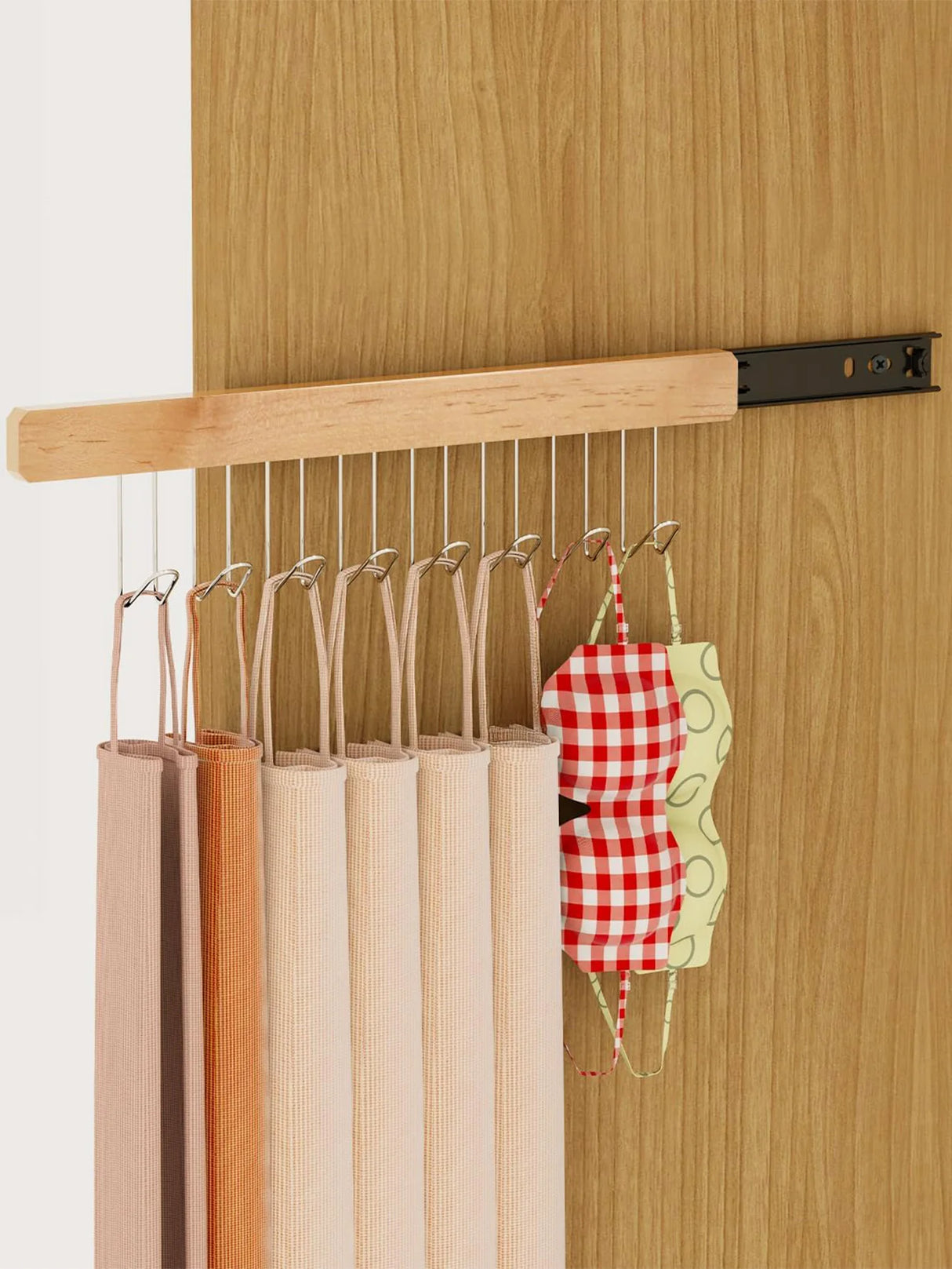 Wooden Wall-mounted Multi-function Storage Rack with 8 Hooks With Slider