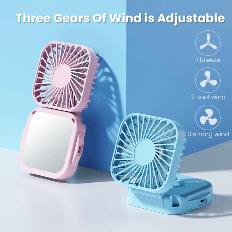 500mAh USB Rechargeable Handheld Portable Fan with Mirror