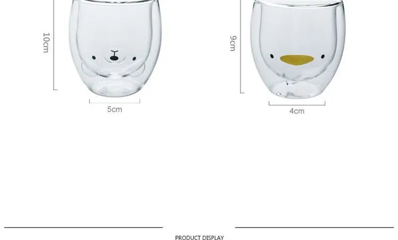 JUSTINLAU Creative Glass Double Wall Insulated Animal Mug