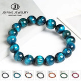 JD High Quality Blue, Tiger Eye, Natural Stone Bead Bracelet.