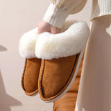 Winter Faux Suede Plush Closed Toe Slippers.