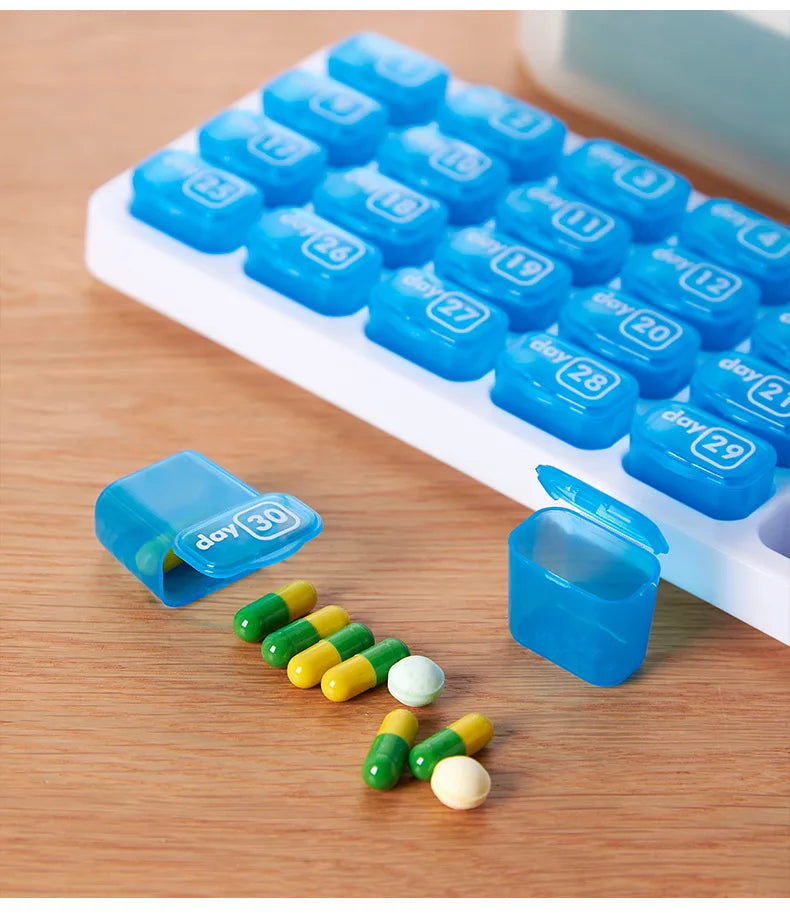 Portable 31 Days Medicine Box With Detachable Compartments