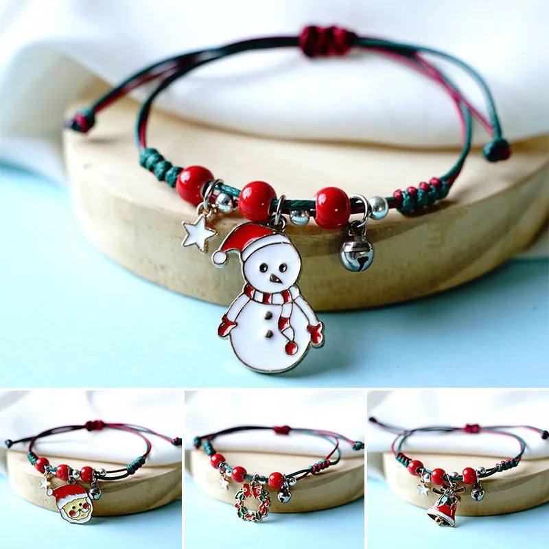 Christmas Pendant Charm Bracelet With Adjustable Rope.