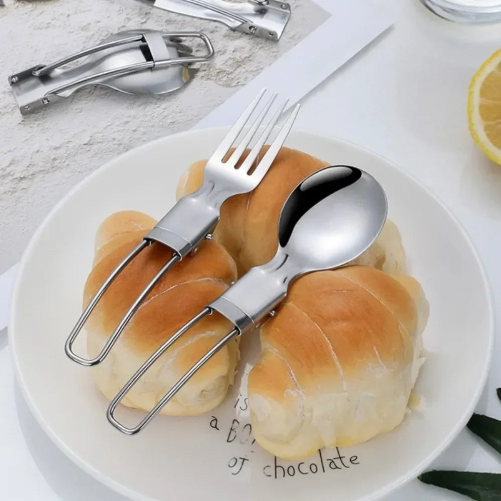 Stainless Steel Folding Spoon Fork Set With Case