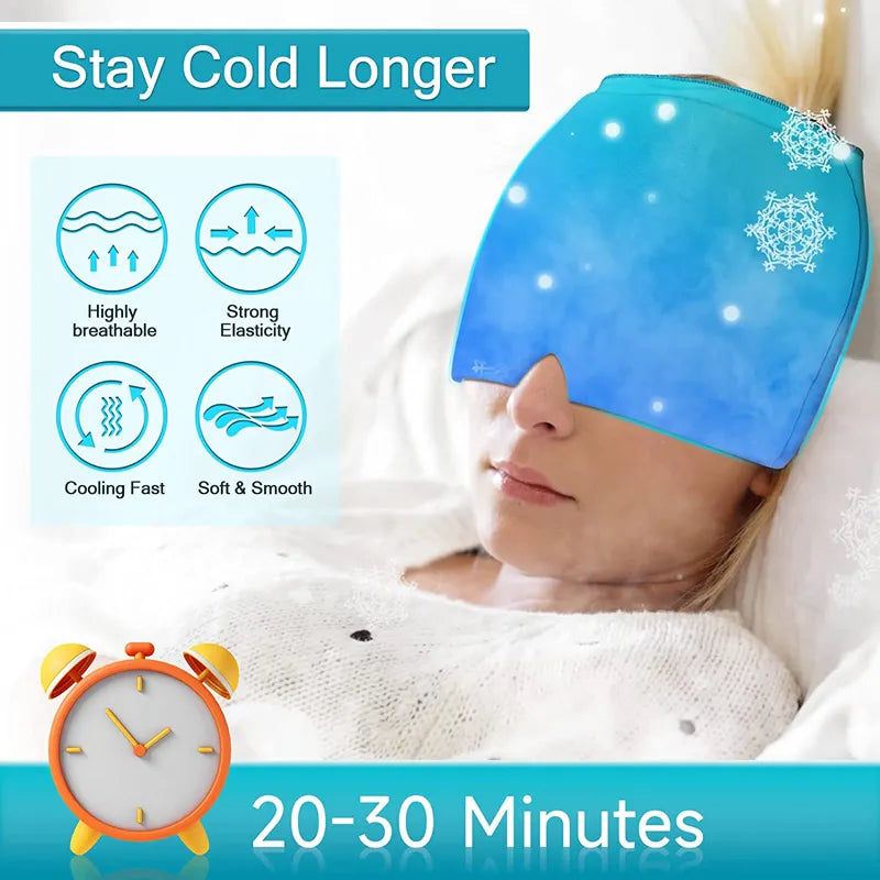 Form Fitting Gel Ice Cap/Mask For Relief Of Migraines, Tension Or Sinus Headaches