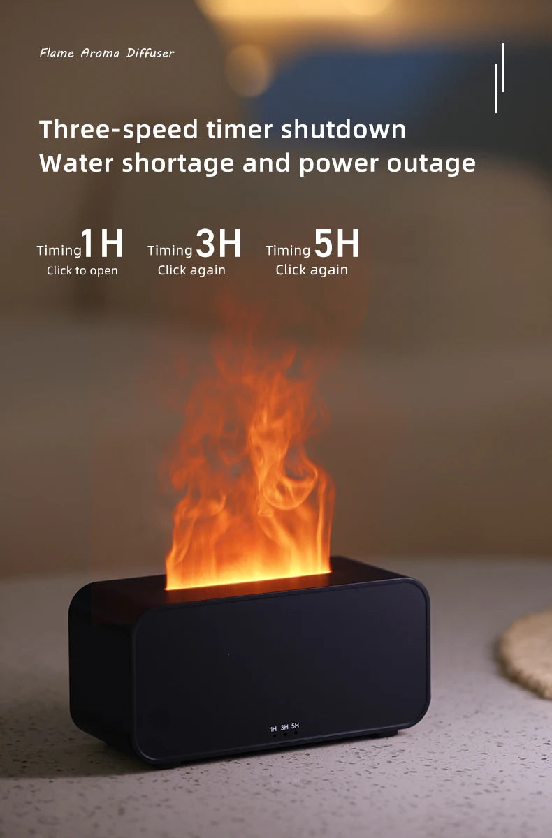 LED Simulation Flame Aroma Diffuser Mini Air Humidifier Machine With Timer