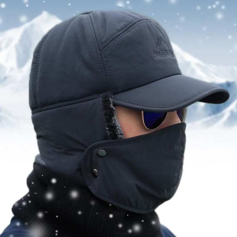 Men Or Women's Outdoor Thick Warm Hat With Ear Flaps And Removable Mask