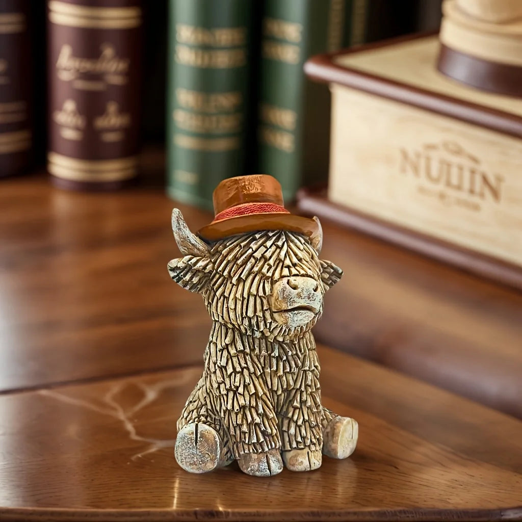 1 Piece of Western Cowboy-Style Highland Cow Statue